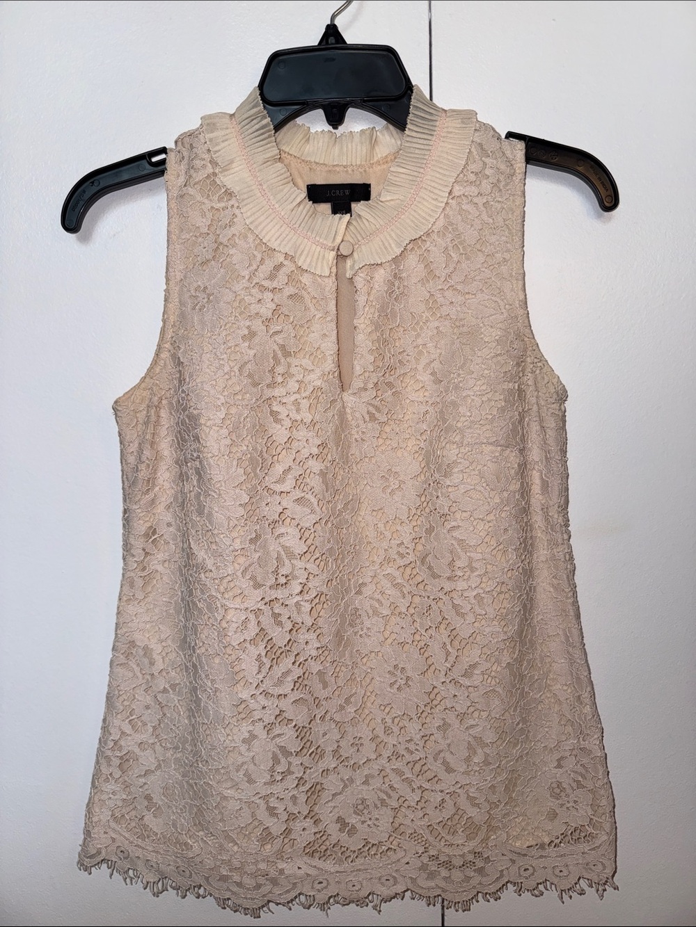J. Crew Cream Lace Sleeveless Shell with Ruffled Collar